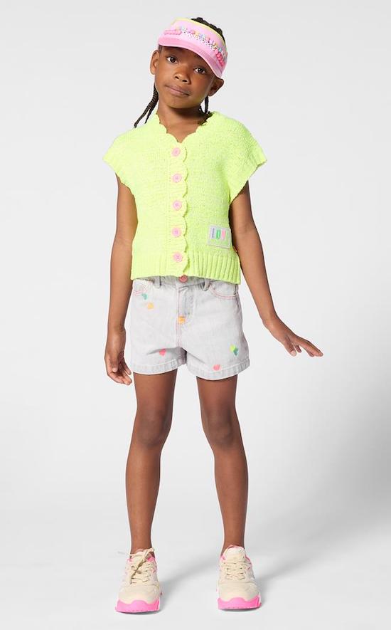 Billieblush Jeans Short in Hellgrau mit Stickerei - Neon Herzen Billieblush Jeans Short in Hellgrau mit Stickerei - Neon Herzen