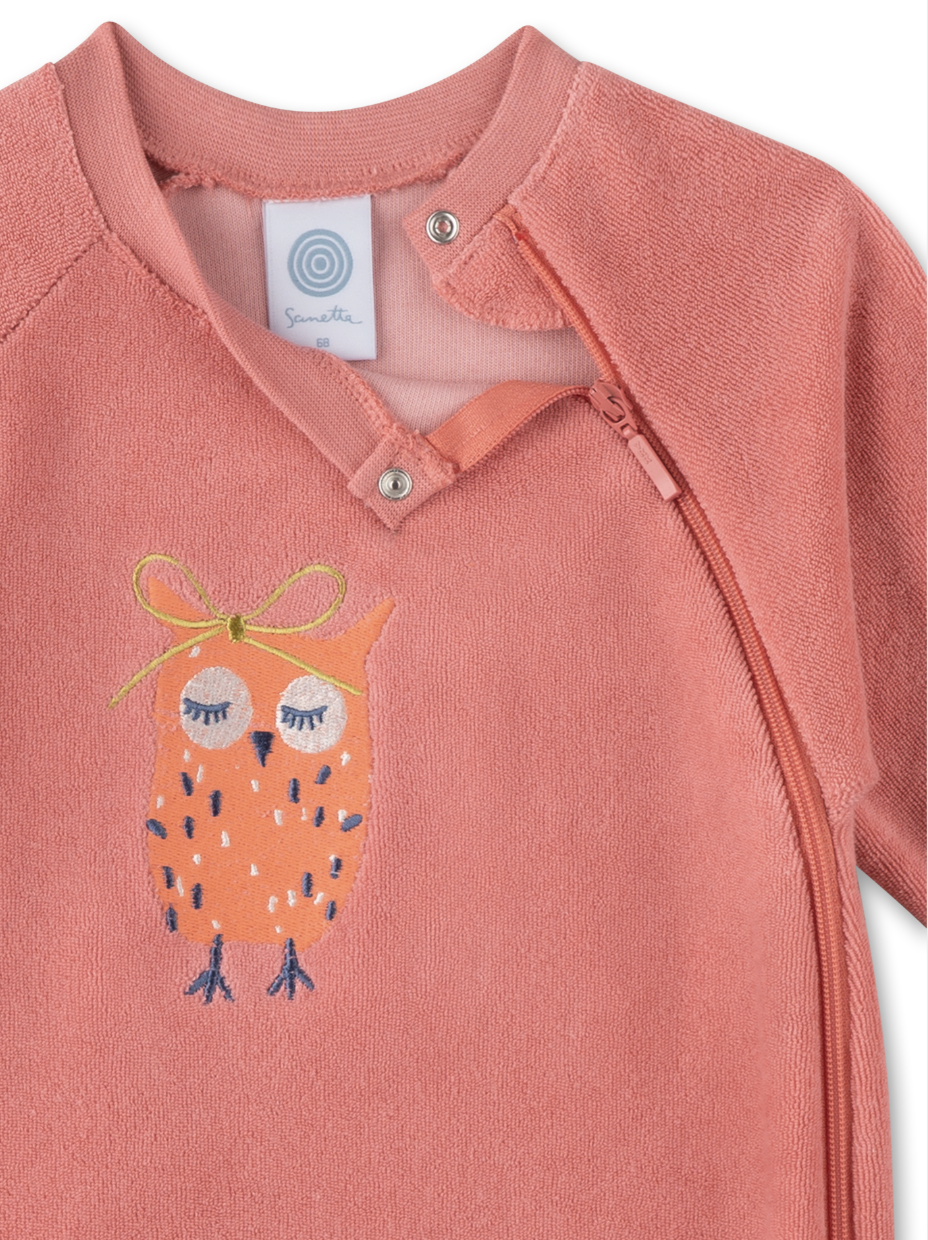 Sanetta Frottee Strampler in Peach - Eulenstickerei - SALE Sanetta Frottee Strampler in Peach - Eulenstickerei - SALE
