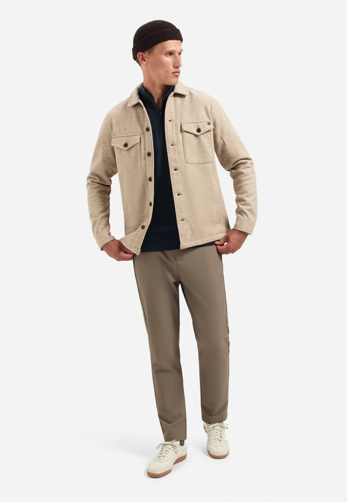 NO EXCESS Melange Overshirt Jacke in Beige Khaki