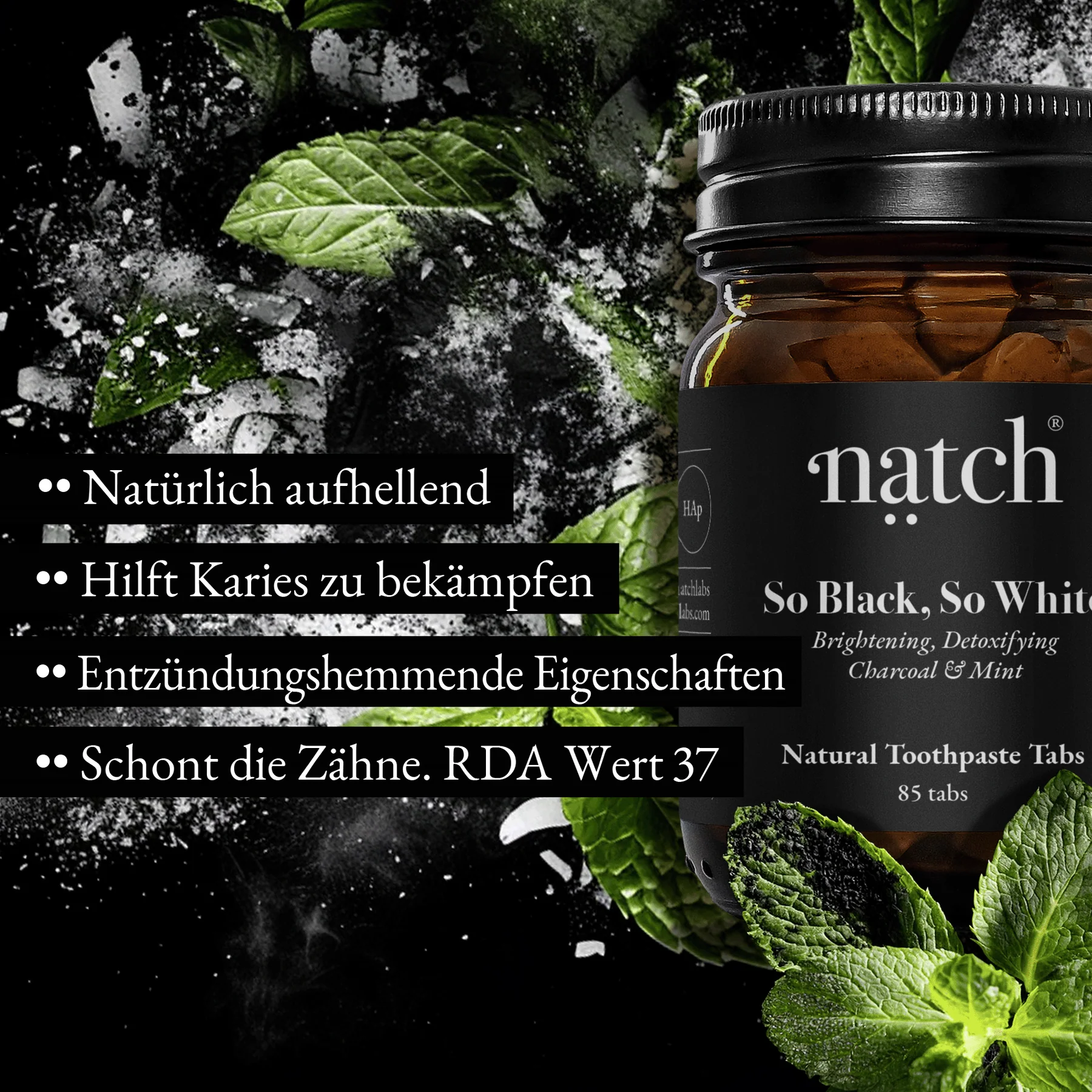 NATCH Zahnpasta-Tabletten für natürlich strahlend weiße Zähne - So Black, So White NATCH Zahnpasta-Tabletten für natürlich strahlend weiße Zähne - So Black, So White