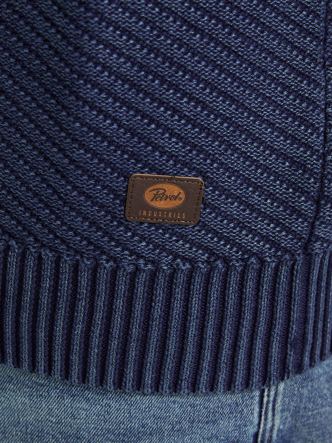 Petrol Industries Herren Strickpullover mit Diagonal Struktur in Blau