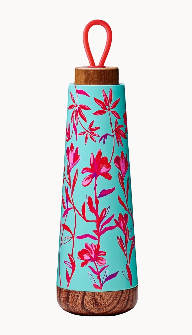 chic mic bioloco Loop Edelstahl Flasche in Türkis - Red Flowers