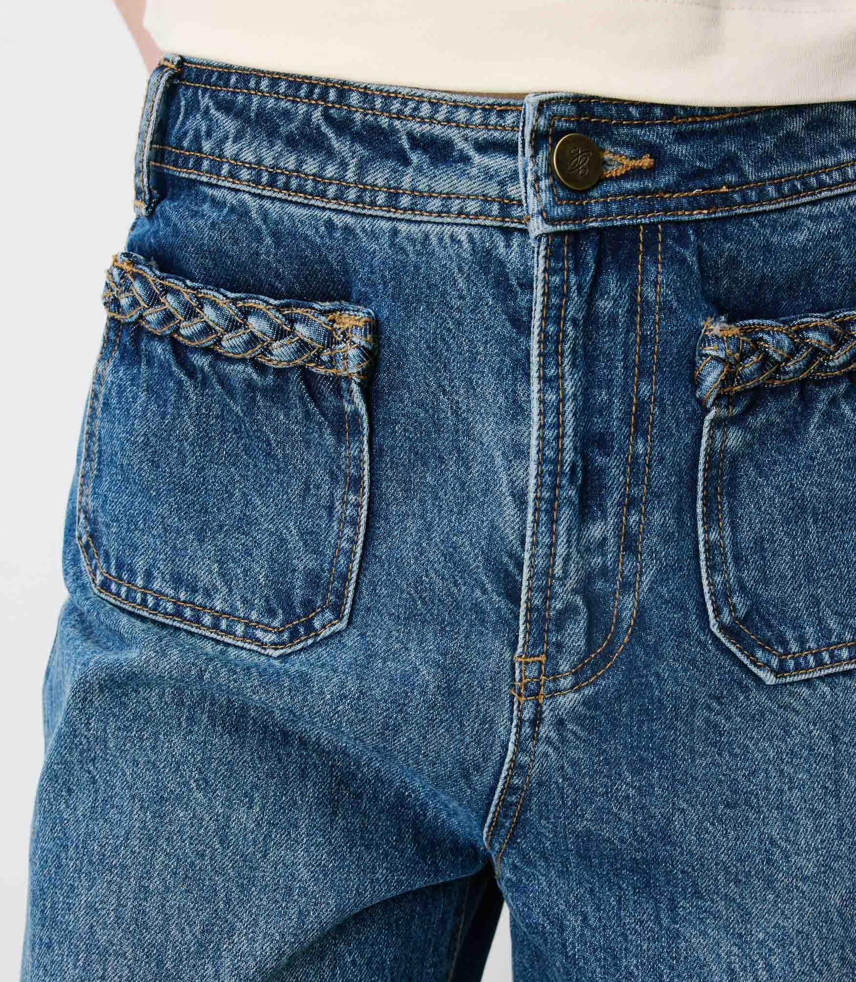 Grace & Mila Damen Jeans Johan - High-Waist cropped Jeans in Vintageblau