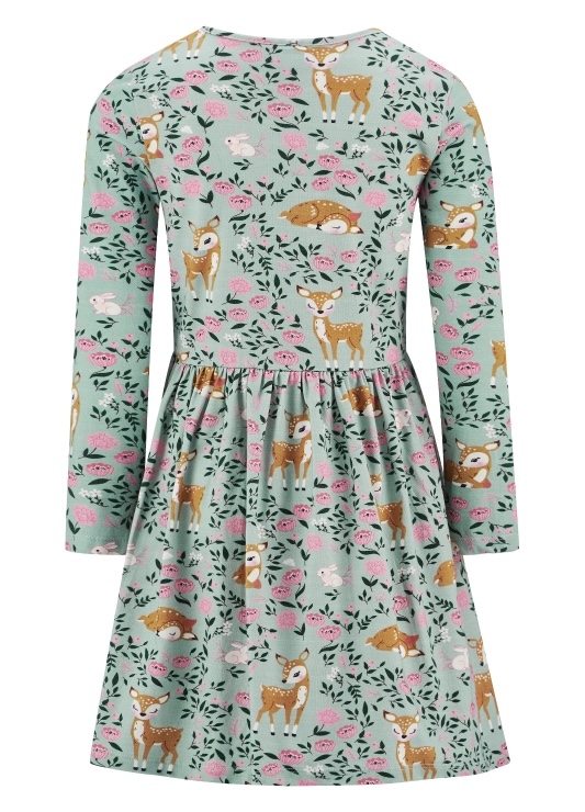 Happy Girls Jersey Kleid in Grün mit Blumen und Bambi Allover Happy Girls Jersey Kleid in Grün mit Blumen und Bambi Allover