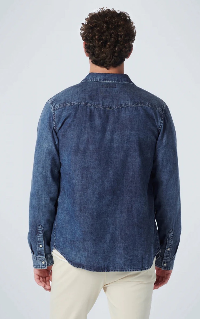 NO EXCESS Langarm Jeans-Hemd mit Brusttasche - Carbon Blue