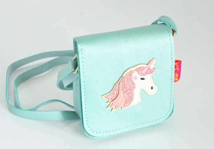 KisMe Umhängetasche Kunstleder Grün Metallic - Einhorn mit Glitzer