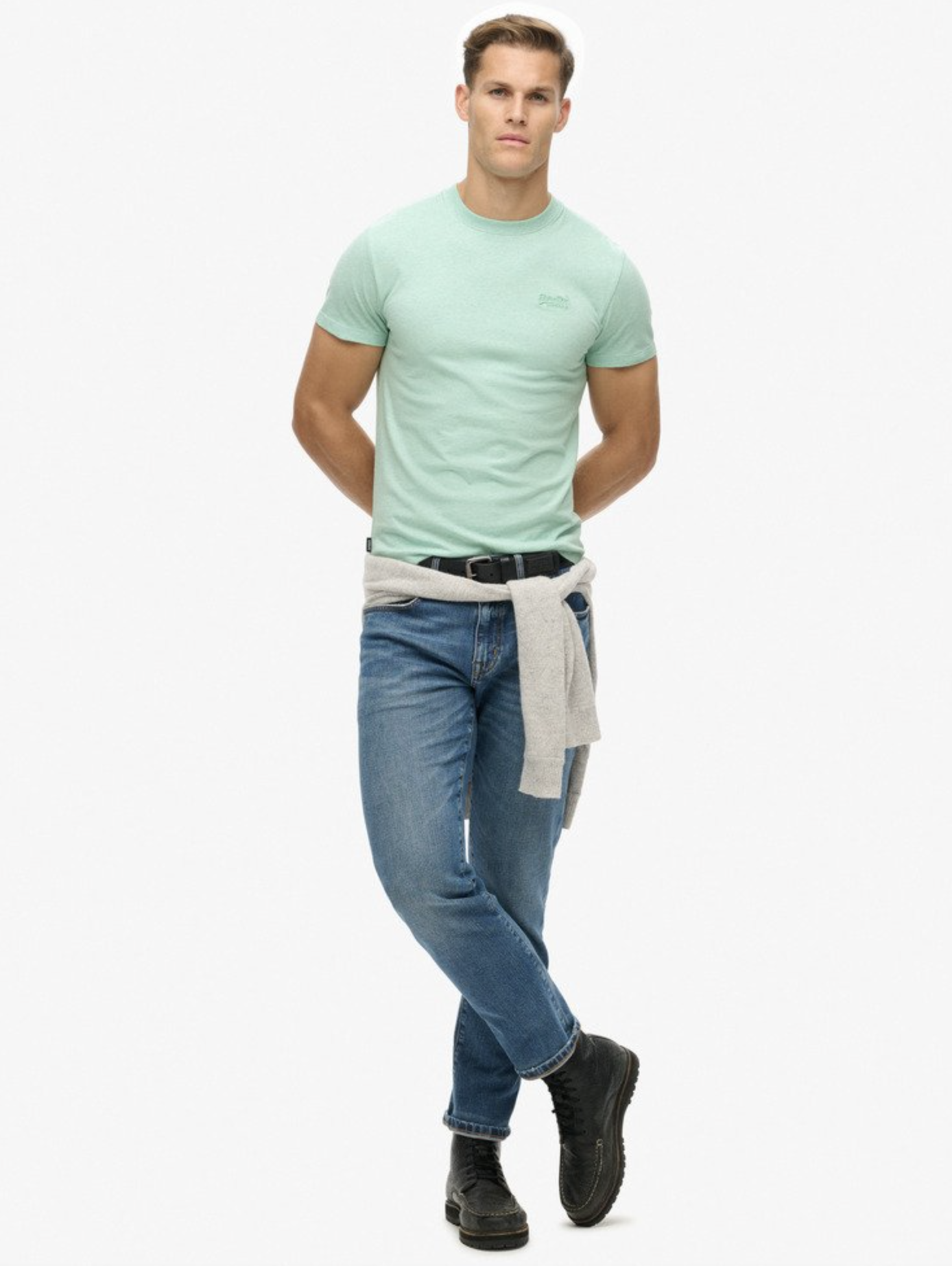 Superdry Herren T-Shirt Essential mit Logo - Light Mint Green Marl