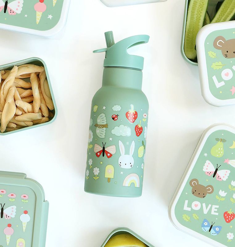 A Lovely Little Company Thermos Edelstahl Trinkflasche mit Strohhalm - Joy