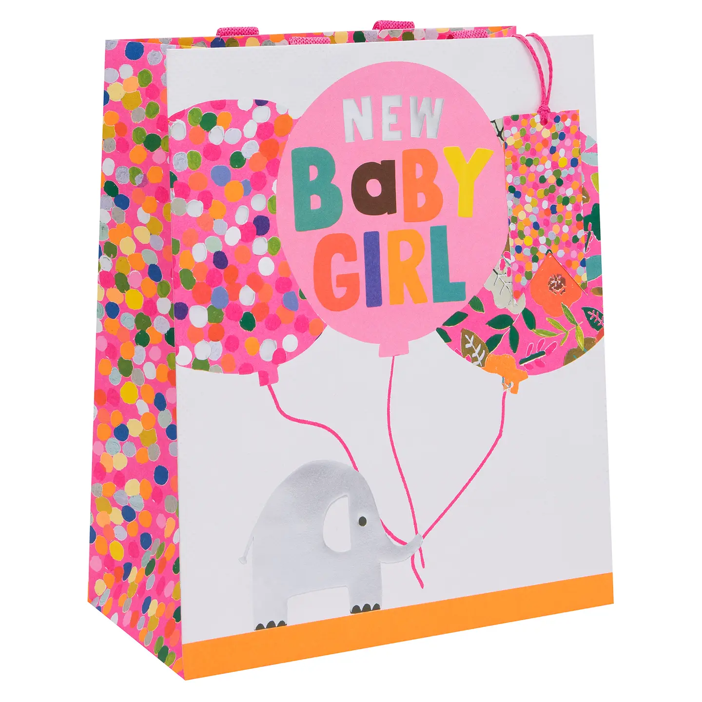 Glick Geschenktasche mit Neon Farben Large - New Baby Girl - Elefant Glick Geschenktasche mit Neon Farben Large - New Baby Girl - Elefant