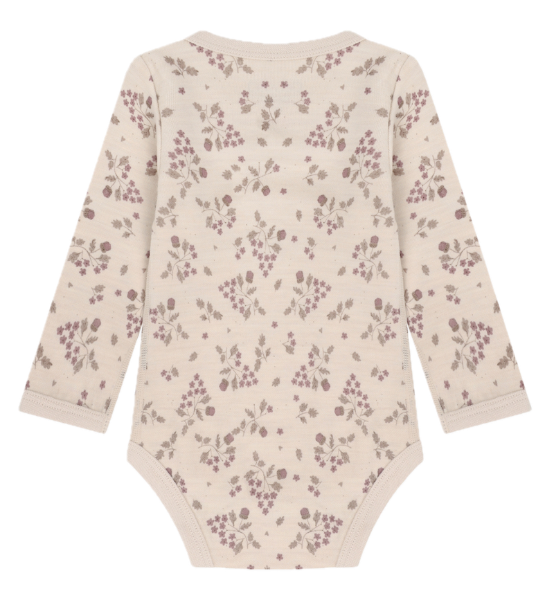 CeLaVi Langarm Body aus Merinowolle in Creme mit Flieder Blumen Allover CeLaVi Langarm Body aus Merinowolle in Creme mit Flieder Blumen Allover