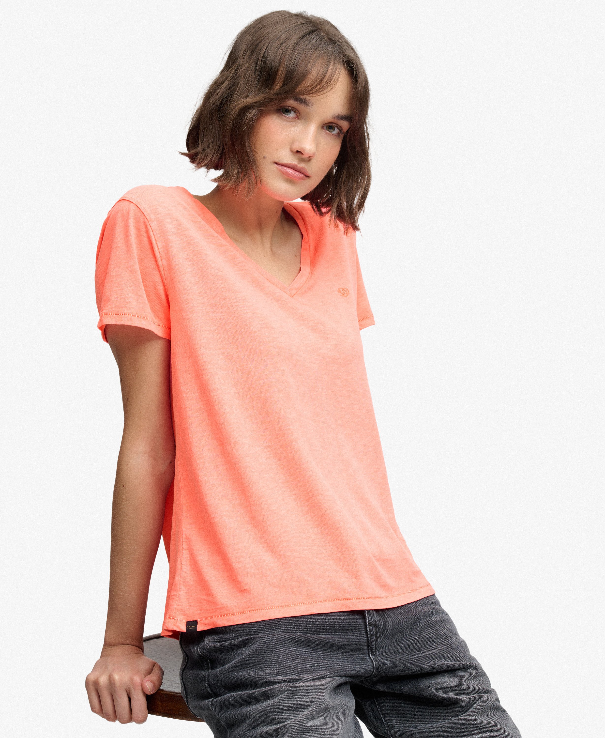 Superdry Damen Studios Slub T-Shirt - Neon Coral