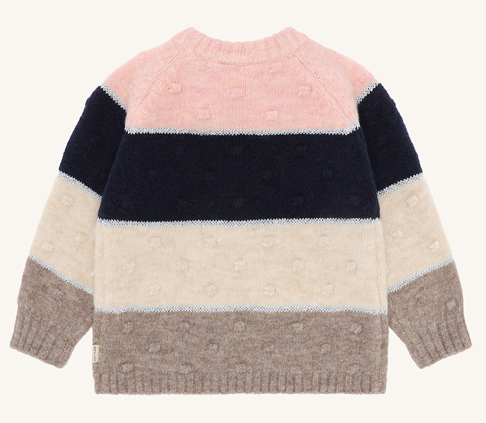 Hust & Claire Pippa Wolle Alpaka Strickpulli Pullover in Wheat Melange Navy & Rosa
