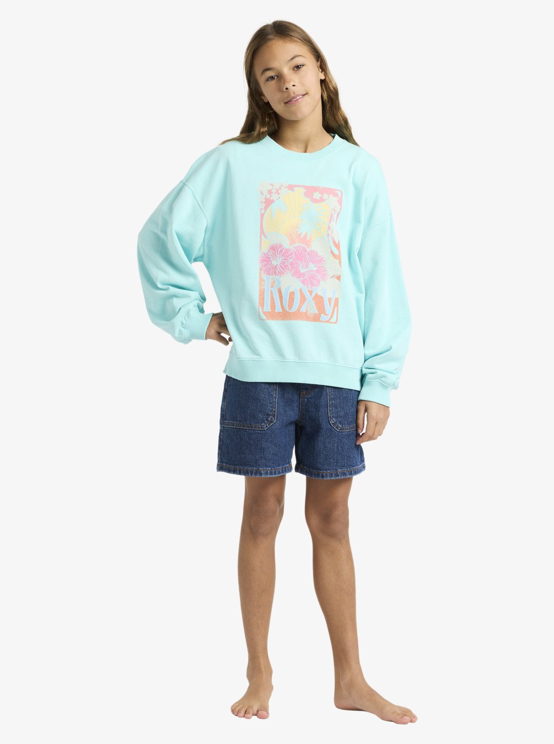 Roxy Lineup Terry - Übergroßes Sweatshirt in Aqua Splash für Mädchen Roxy Lineup Terry - Übergroßes Sweatshirt in Aqua Splash für Mädchen