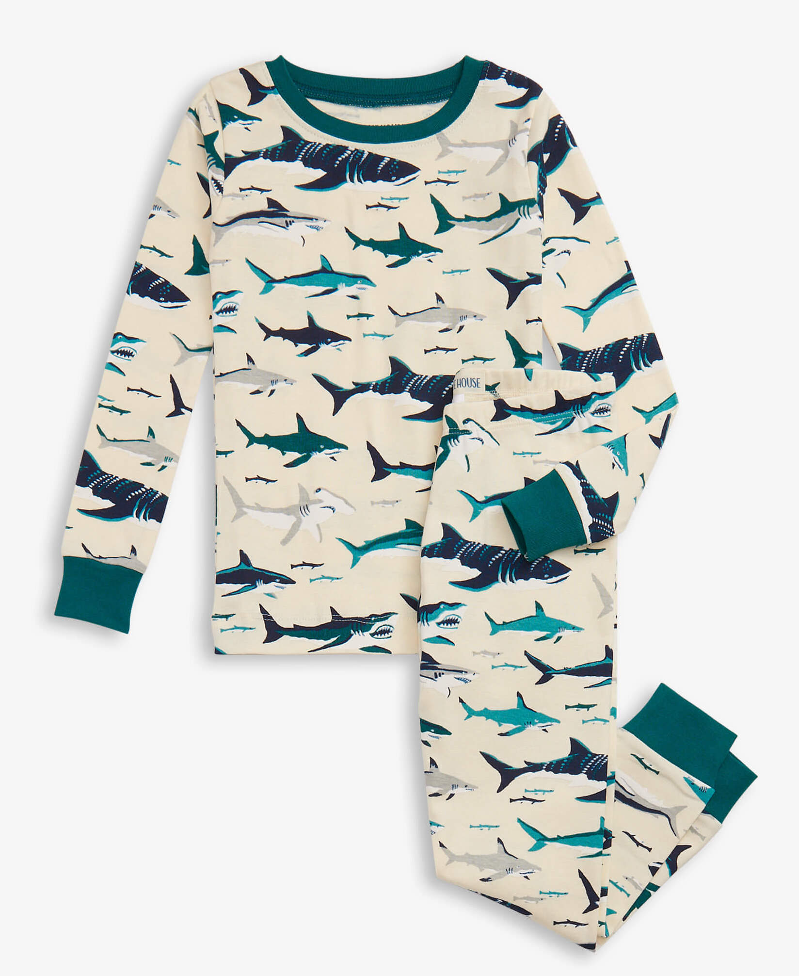 PJASHAR001 Little Blue House Langarm Kinder Pyjama Toothy Sharks - Haifische