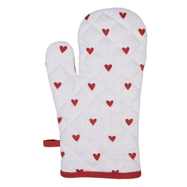 Clayre & Eef Ofenhandschuh Hearts Red – Küchenhandschuh mit roten Herzen