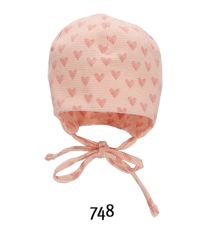 Sterntaler Jersey Beanie in Rosa Gestreift mit Herzen und Bänder