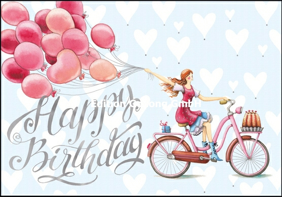 1-6562 Edition Gollong Geburtstagskarte - Happy Birthday - Fahrrad und Balloon