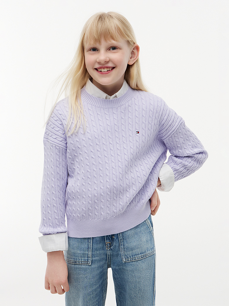 Tommy Hilfiger Strickpulli mit Zopfmuster - Lavender Ice - Helles Flieder Tommy Hilfiger Strickpulli mit Zopfmuster - Lavender Ice - Helles Flieder