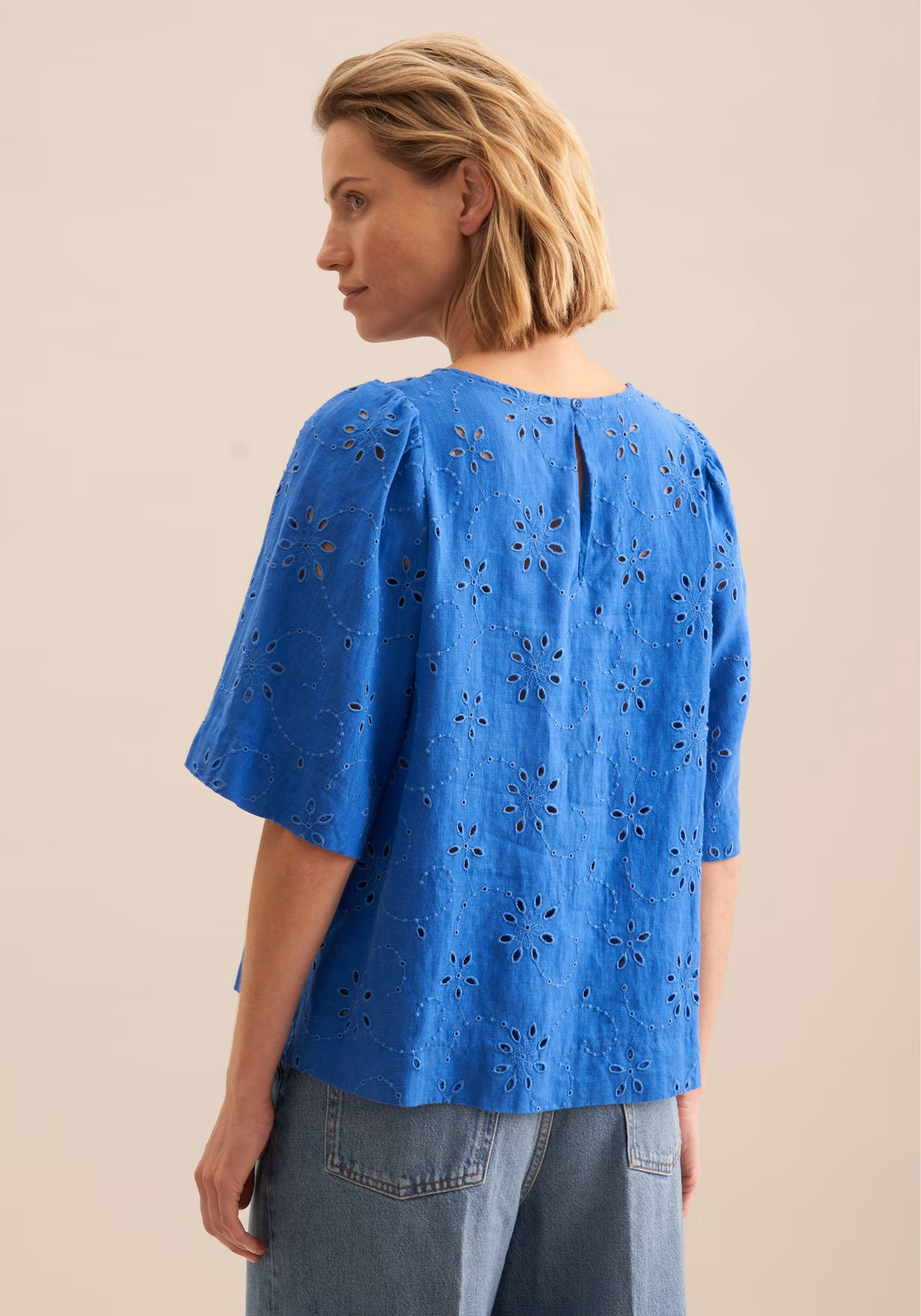 Seidensticker Bluse in Santorini Blau mit Wunderschönes Lochmuster - SALE