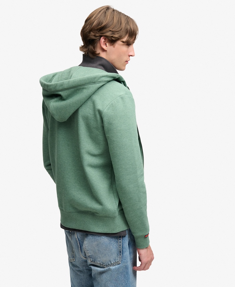 Superdry Herren Essential Hoodie Kapuzenjacke in Grün mit gesticktem Logo - Bay Green Marl 