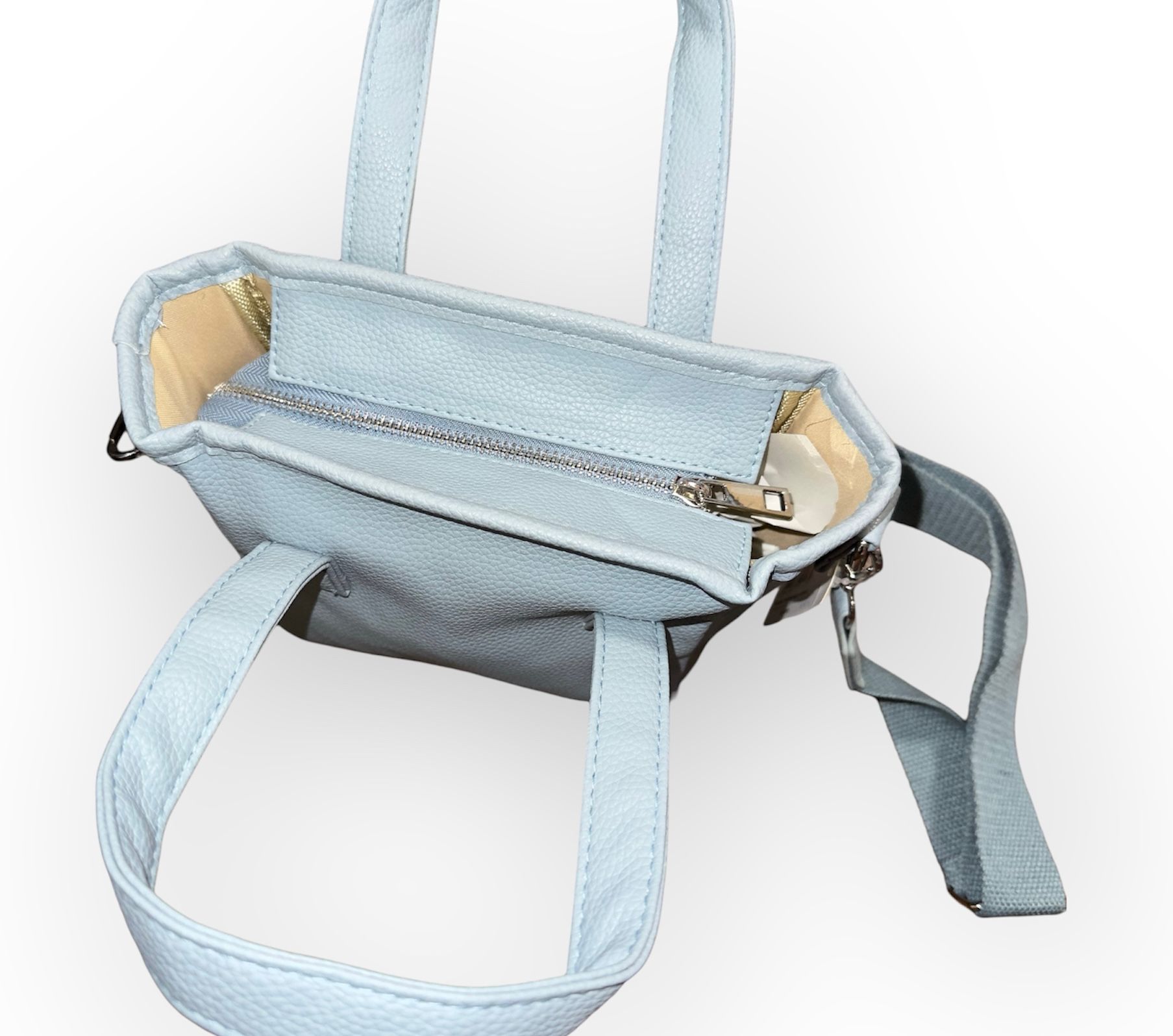 KisMe Kunstleder Umhängetasche mit Henkel und Crossbody Band - Hellblau