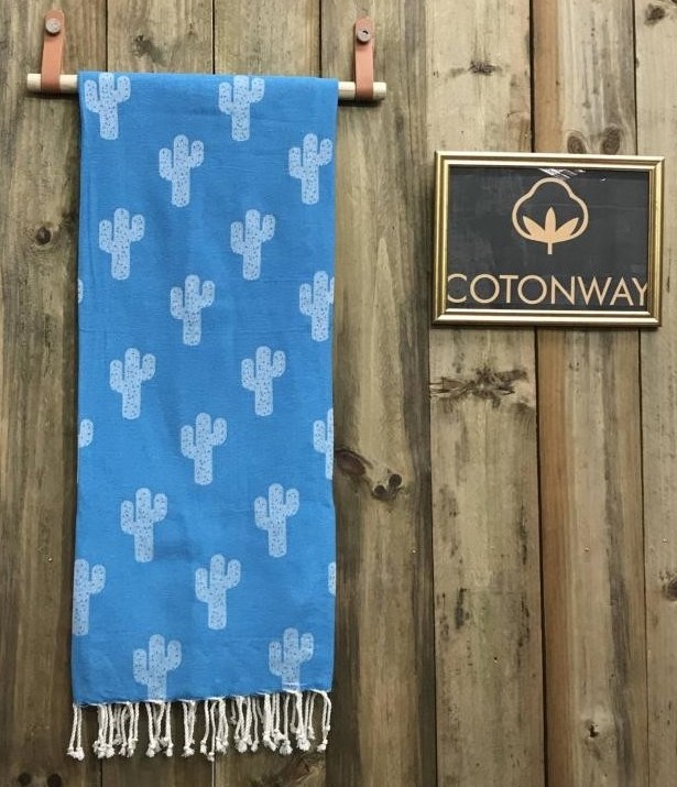 Cotonway Hamam Tuch Baumwolle 100 cm x 200 cm in Neon Blau - Kaktus