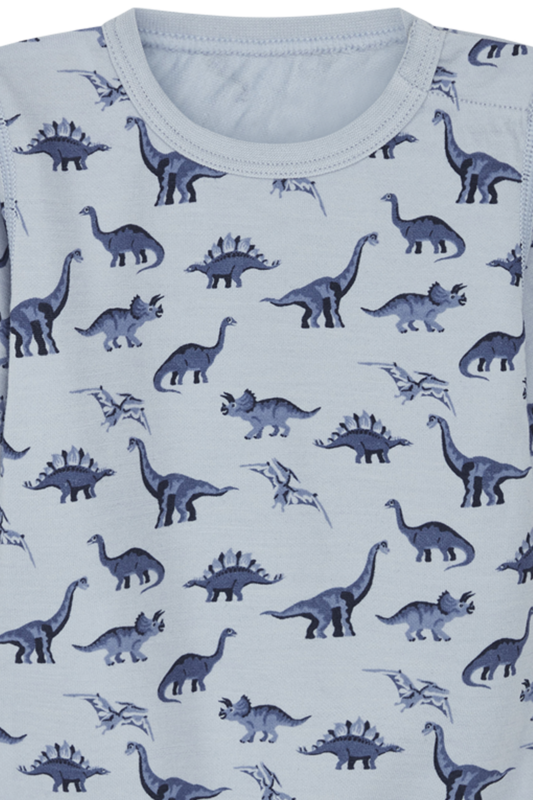 Hust & Claire Baloo Wolle Bambus Body in Cloud Blue - Blau - Dinosaurier