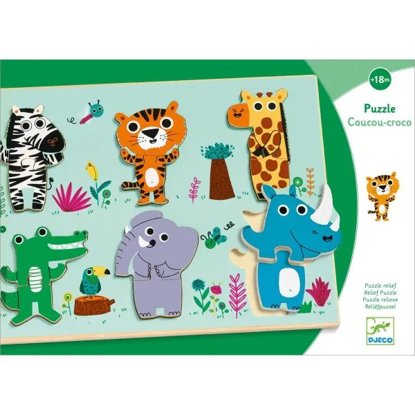 Djeco Holzpuzzle: Coucou cow - Dschungeltiere