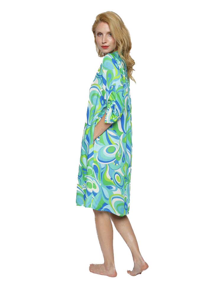 Emily van den Bergh Blusen-Kleid mit 3/4 Krempelärmel - Green/Aqua - SALE