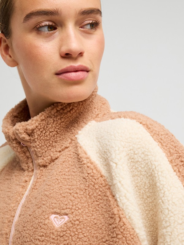 Roxy Boundless Spirit Fleece-Jacke in Beige & Creme