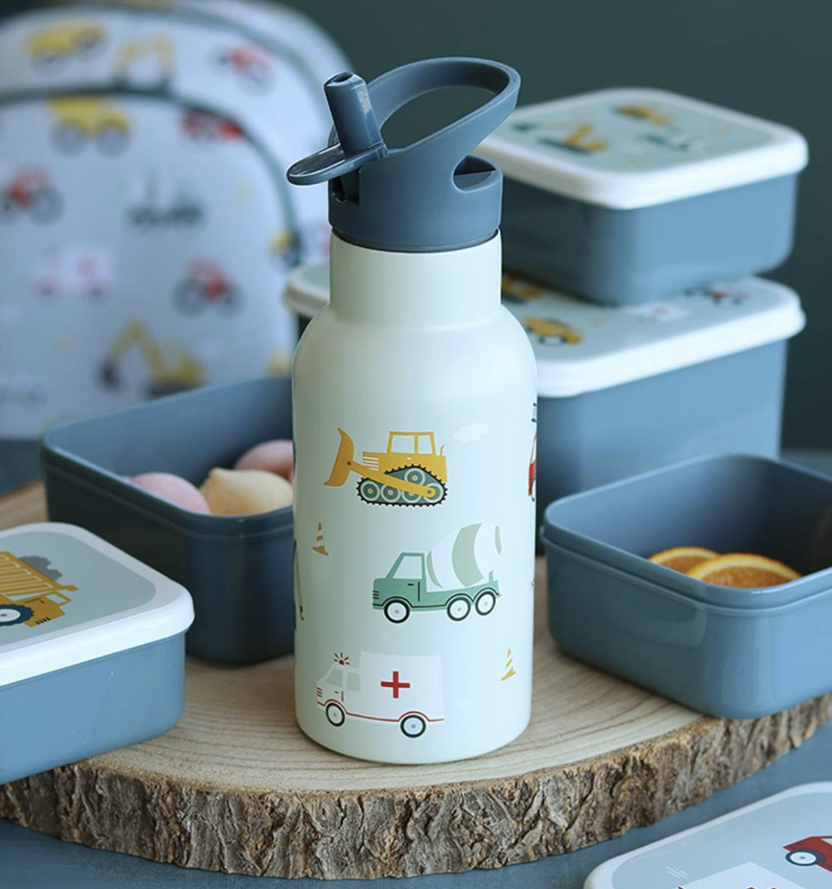 A Lovely Little Company Thermos Edelstahl Trinkflasche mit Strohhalm - Fahrzeuge A Lovely Little Company Thermos Edelstahl Trinkflasche mit Strohhalm - Fahrzeuge