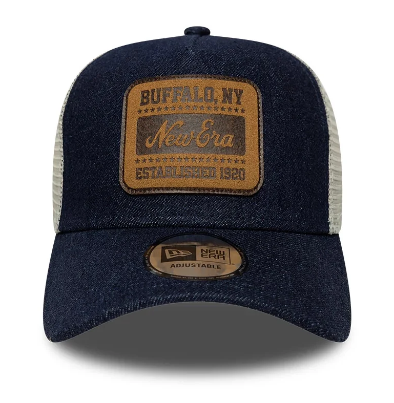 New Era Patch Denim Dark Blue 9FORTY A-Frame Trucker Adjustable Cap - Denim Dunkelblau 