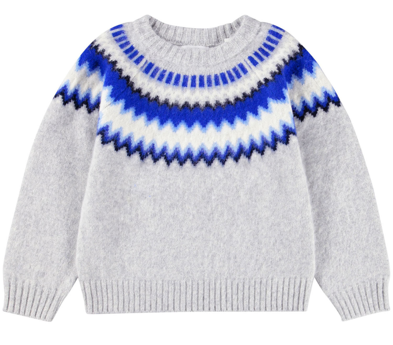 Molo Baes Norweger Wolle Pullover Strickpulli in Nordic Blues Grau & Brilliant Blau Molo Baes Norweger Wolle Pullover Strickpulli in Nordic Blues Grau & Brilliant Blau