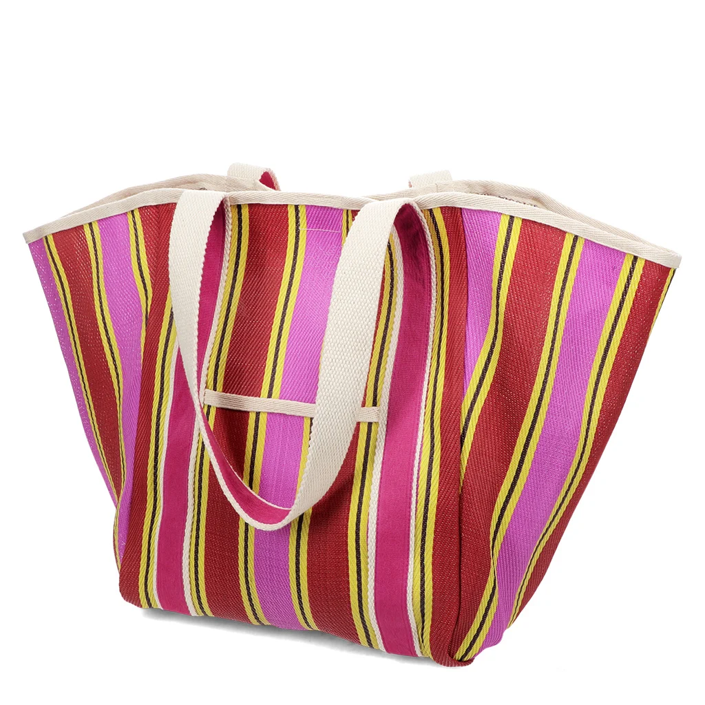 Rex London Recycled Tote Bag Woven - Strandtasche Gelb Pink & Rot Gestreift Rex London Recycled Tote Bag Woven - Strandtasche Gelb Pink & Rot Gestreift