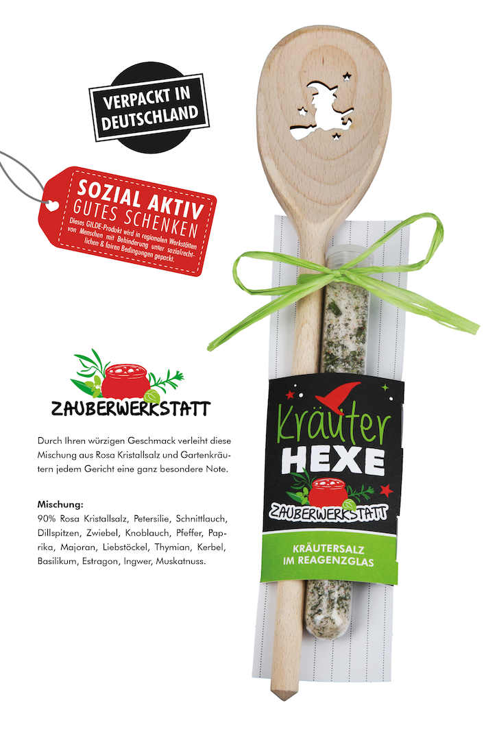 Gilde Holz Kochlöffel & Kräutersalz Set - Kräuter Hexe