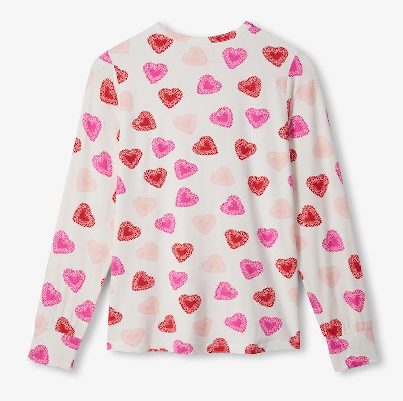 Hatley Damen Super Weiche Bambus Viskose Pyjama in Creme - Herzen - SALE