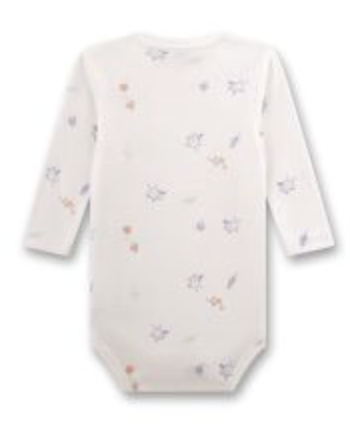 Sanetta Body Langarm in Creme Weiß mit Zarten Blumen & Vogel Allover 