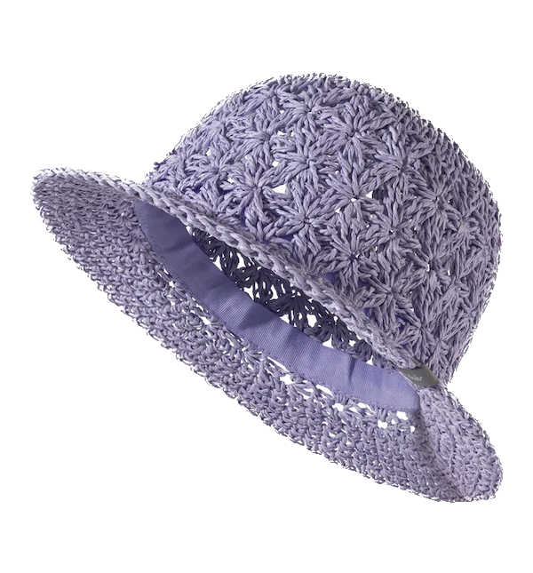 Sterntaler Strohhut mit eingehäkeltem Blumenmuster in lila