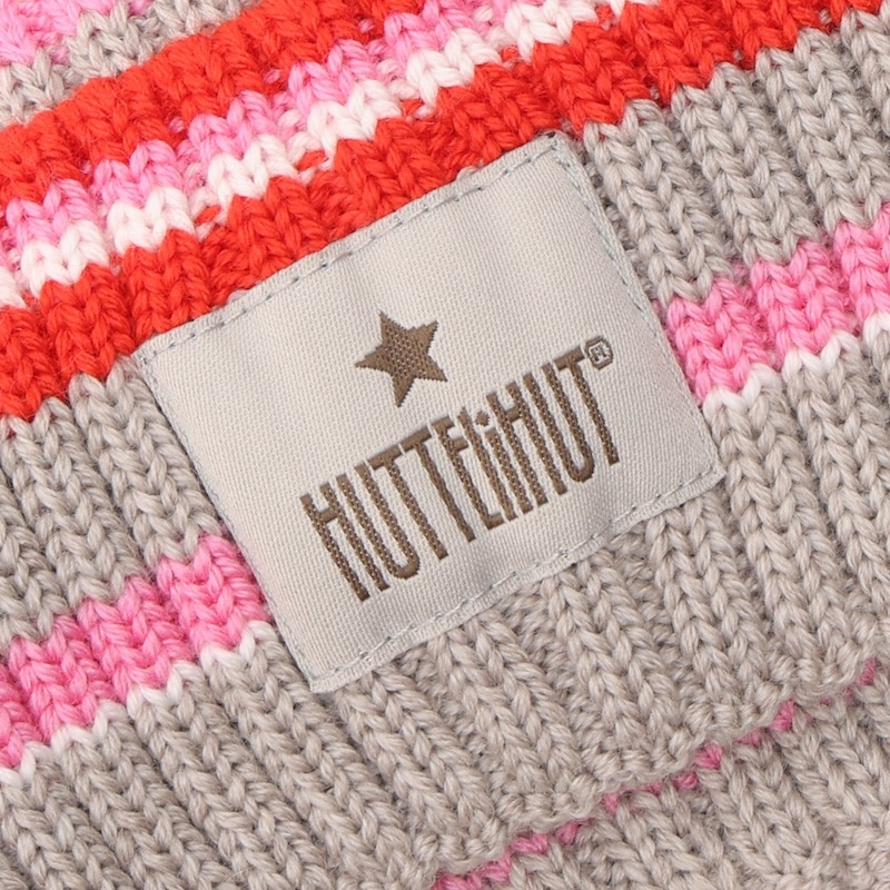 HUTTELiHUT Wollmütze Beanie aus Wolle Begonia Pink Gestreift 