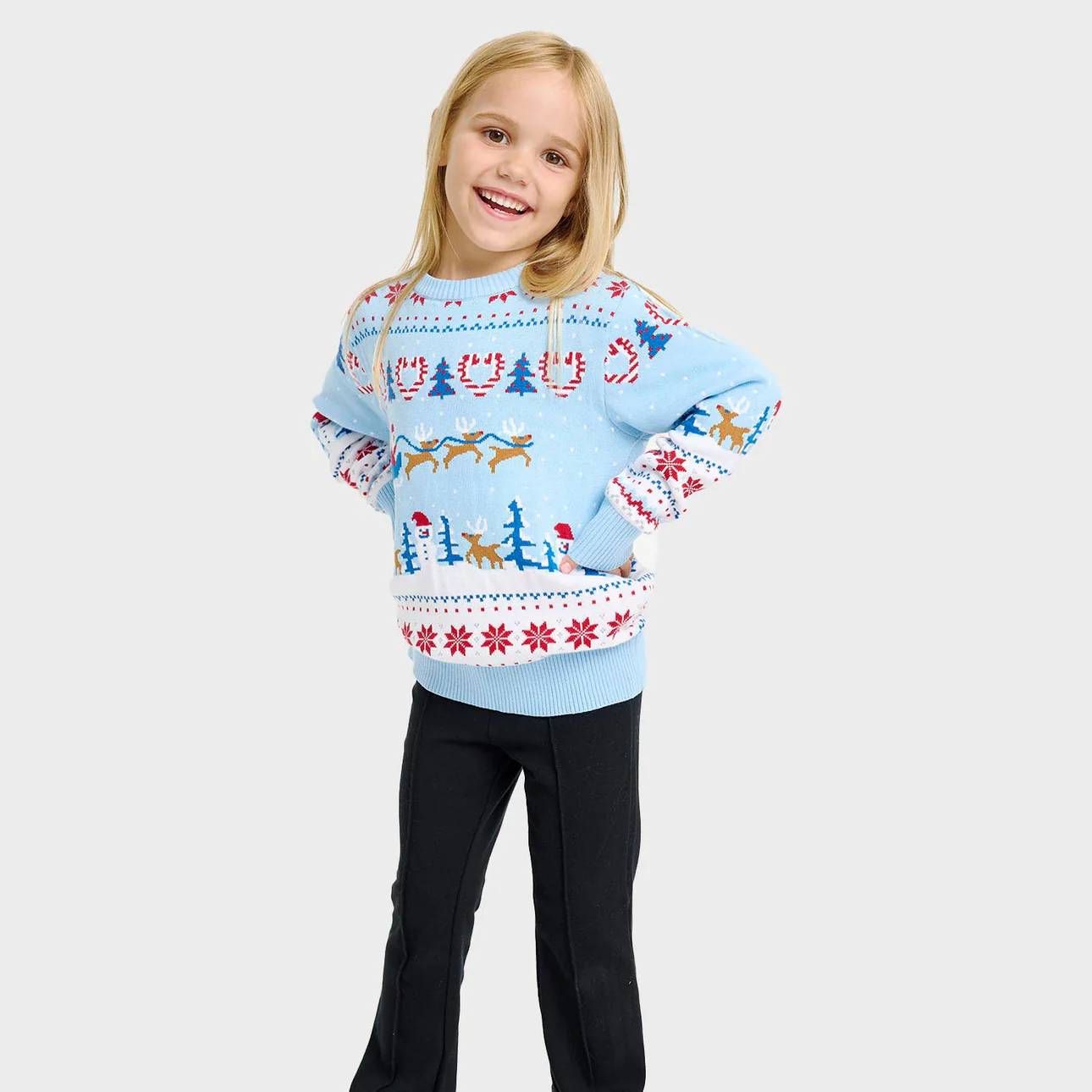 Christmas Sweater Weihnachtswunderland-Weihnachtspullover in Hellblau - Kinder
