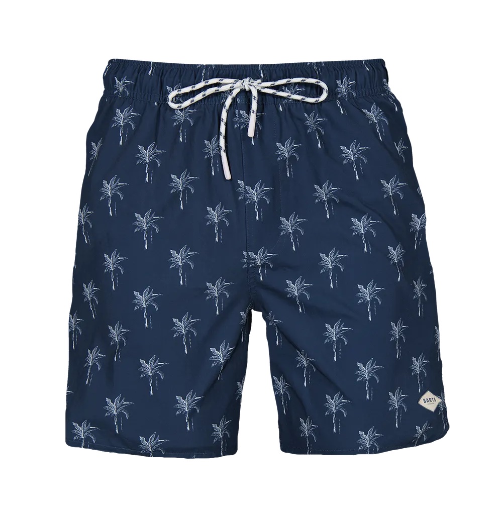Barts Bernadou Badeshorts in Navy Blau mit Palmen Allover