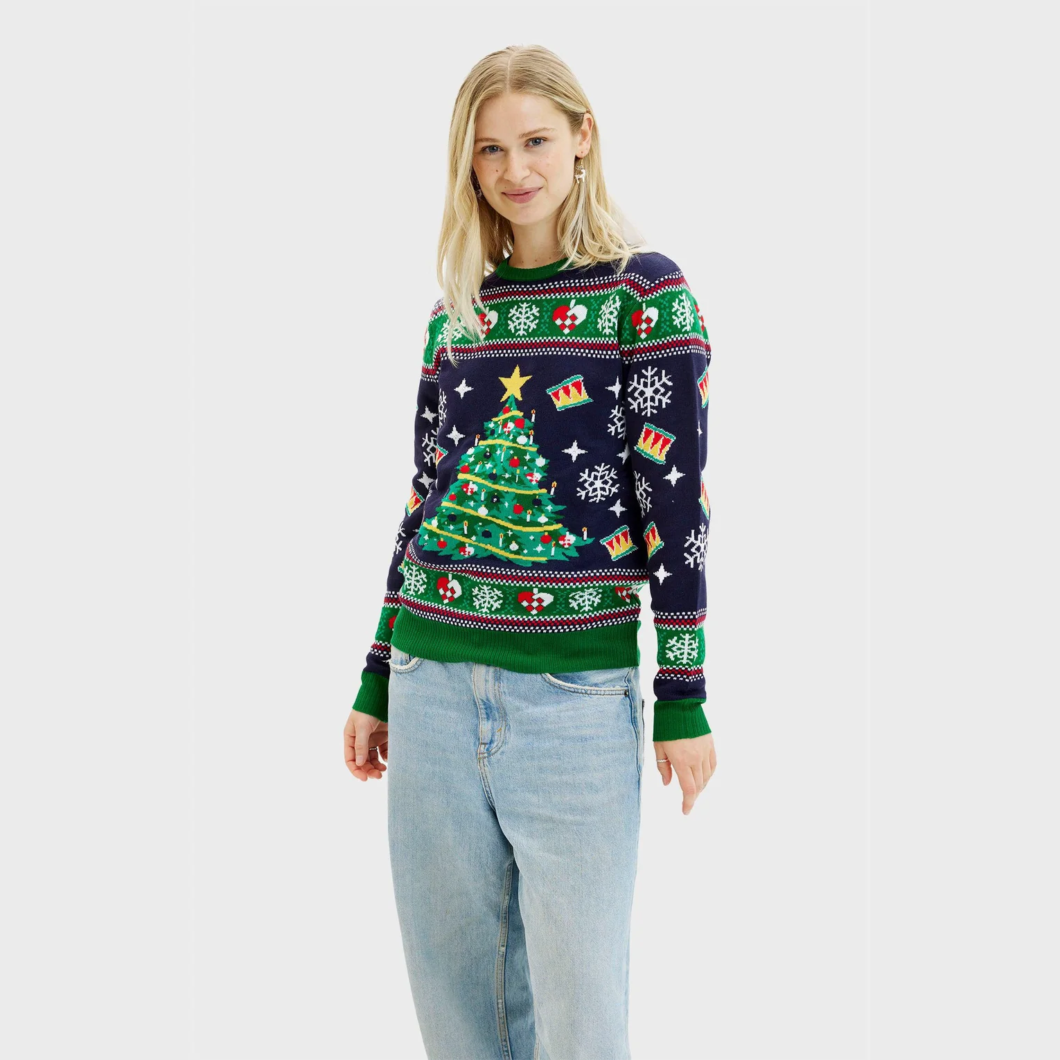 Christmas Sweater Weihnachtspulli mit Weihnachtsbaum LED Navy - Damen & Herren
