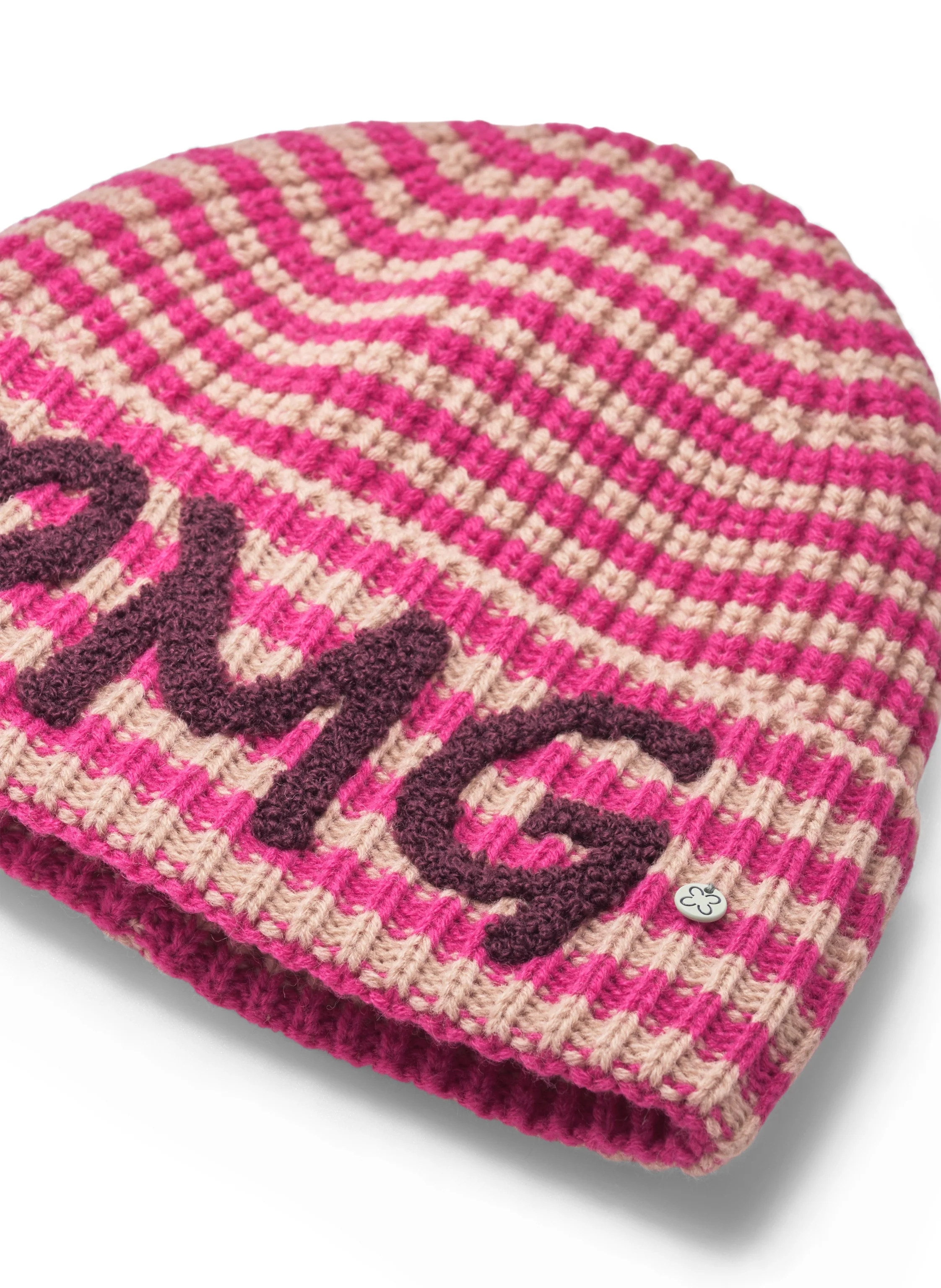 Codello Damen Strickmütze Gestreift mit Herz OMG Stickerei in Pink Codello Damen Strickmütze Gestreift mit Herz OMG Stickerei in Pink