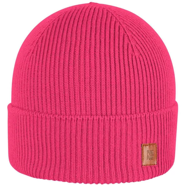 PURE PURE Beanie Mütze Merinowolle und Seide mit Umschlag in Pink