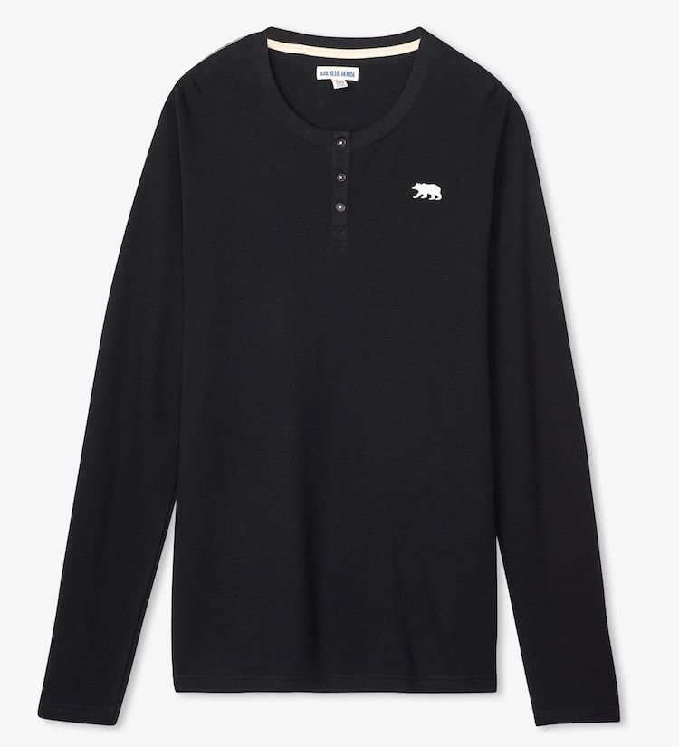 Little Blue House Langarm Henley T-Shirt in Schwarz