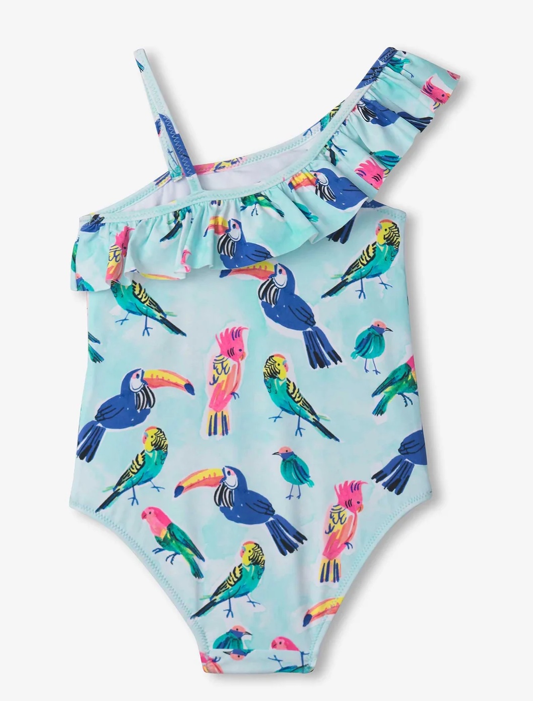 Hatley Badeanzug in Blau Tropische Bunte Vögel mit Rüschenbesatz
