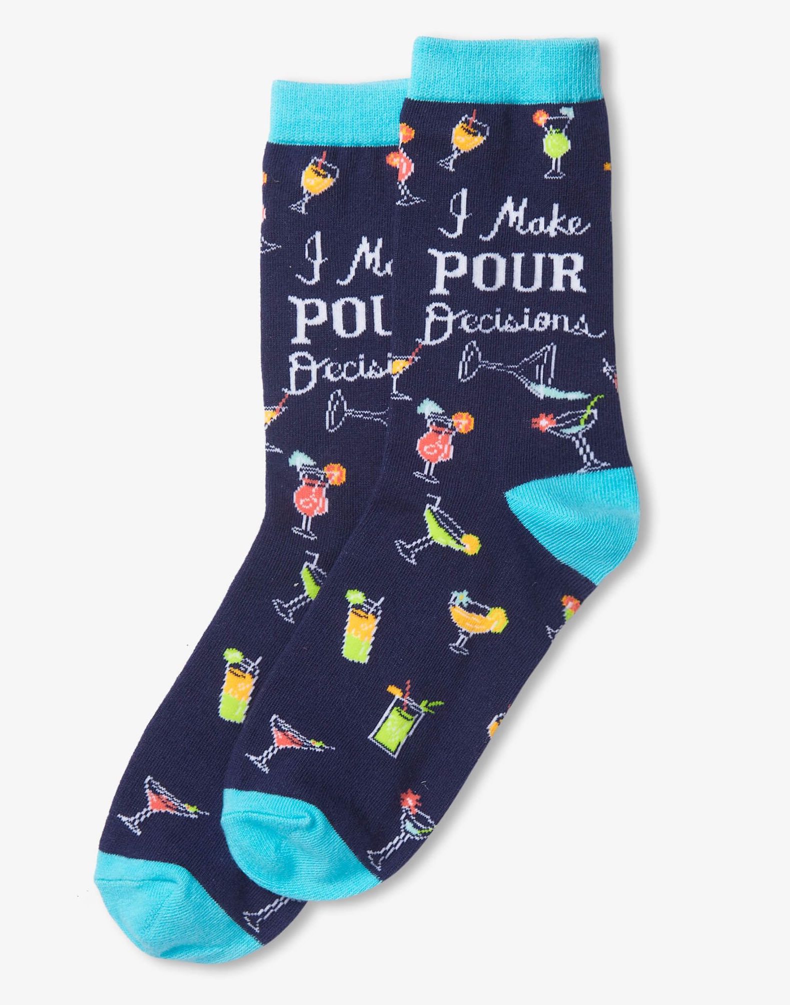 73Y3effM Little Blue House Damen Socken in Navy & Türkis - Cocktails - I Make Pour Decisions