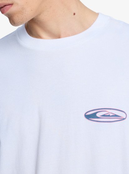 Quiksilver Quikglobe Kurzarm T-Shirt für Männer in Weiß mit Funky Blau & Pink Print Quiksilver Quikglobe Kurzarm T-Shirt für Männer in Weiß mit Funky Blau & Pink Print