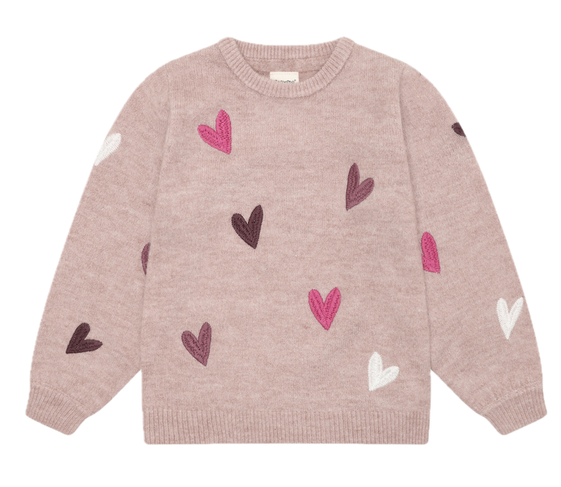 Minymo Strickpulli in Fawn Rosa mit Herzen Gestickt Allover Minymo Strickpulli in Fawn Rosa mit Herzen Gestickt Allover