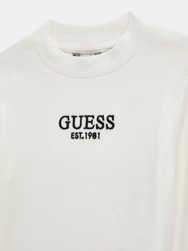 Guess Cropped Langarm Rippstrick Top in Weiß Guess Cropped Langarm Rippstrick Top in Weiß